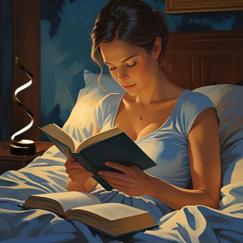 femme lecture lit lampe de chevet design