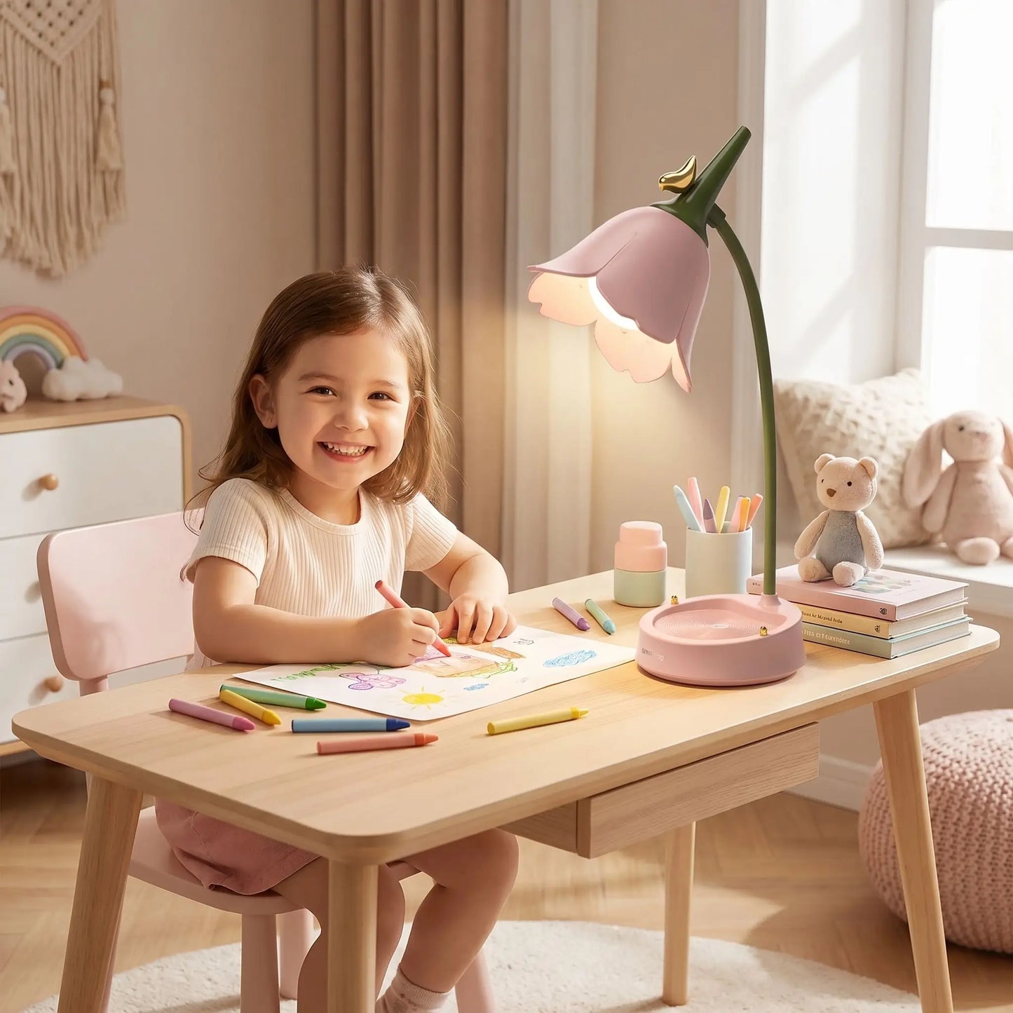 lampe de bureau fille lumiere led petite fille coloriage heureuse