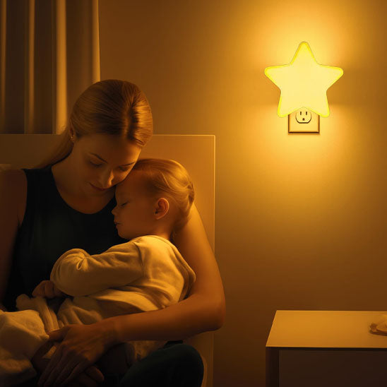 maman endort enfant fauteuil veilleuse murale bebe