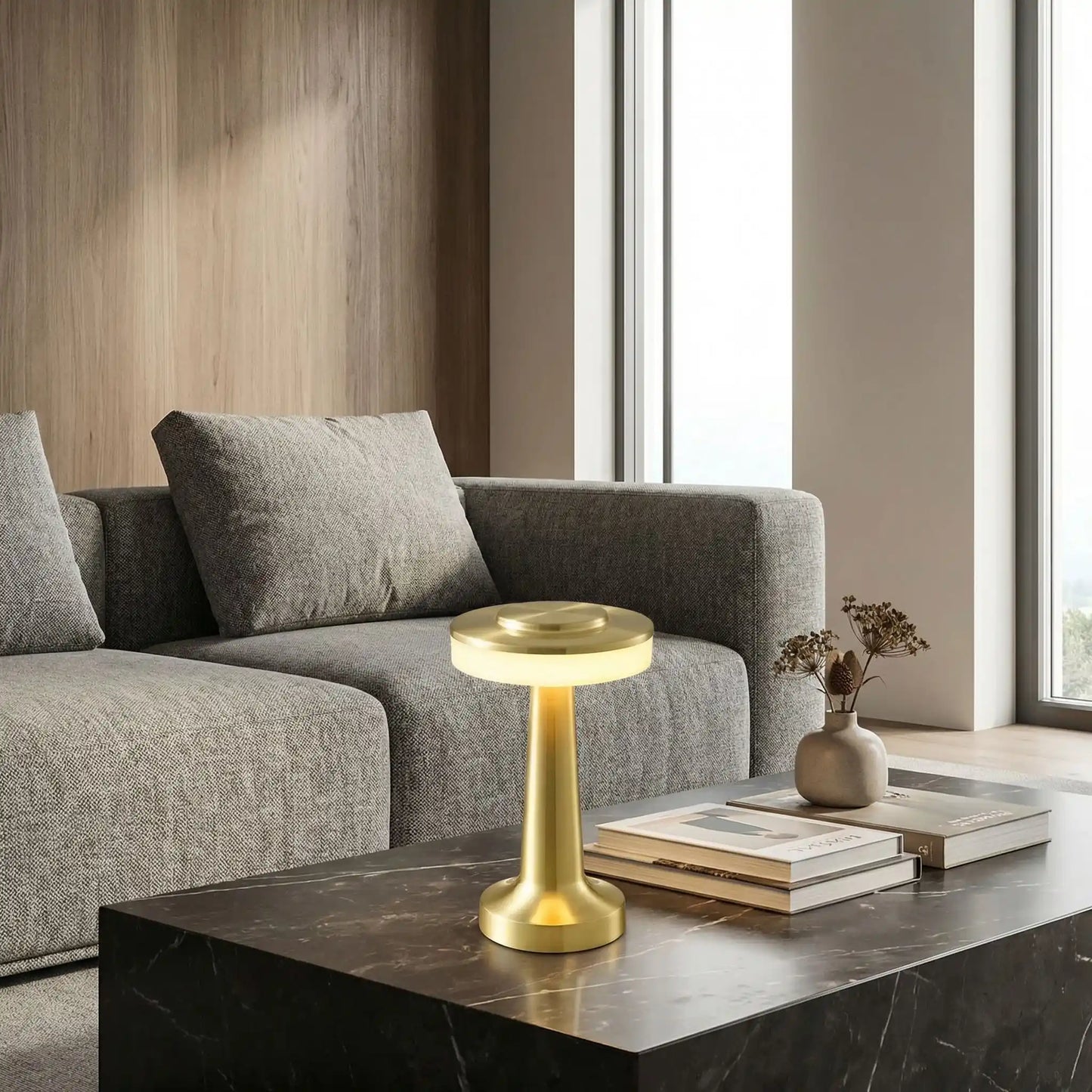 modele disque lumiere balnche lampe de chevet dore