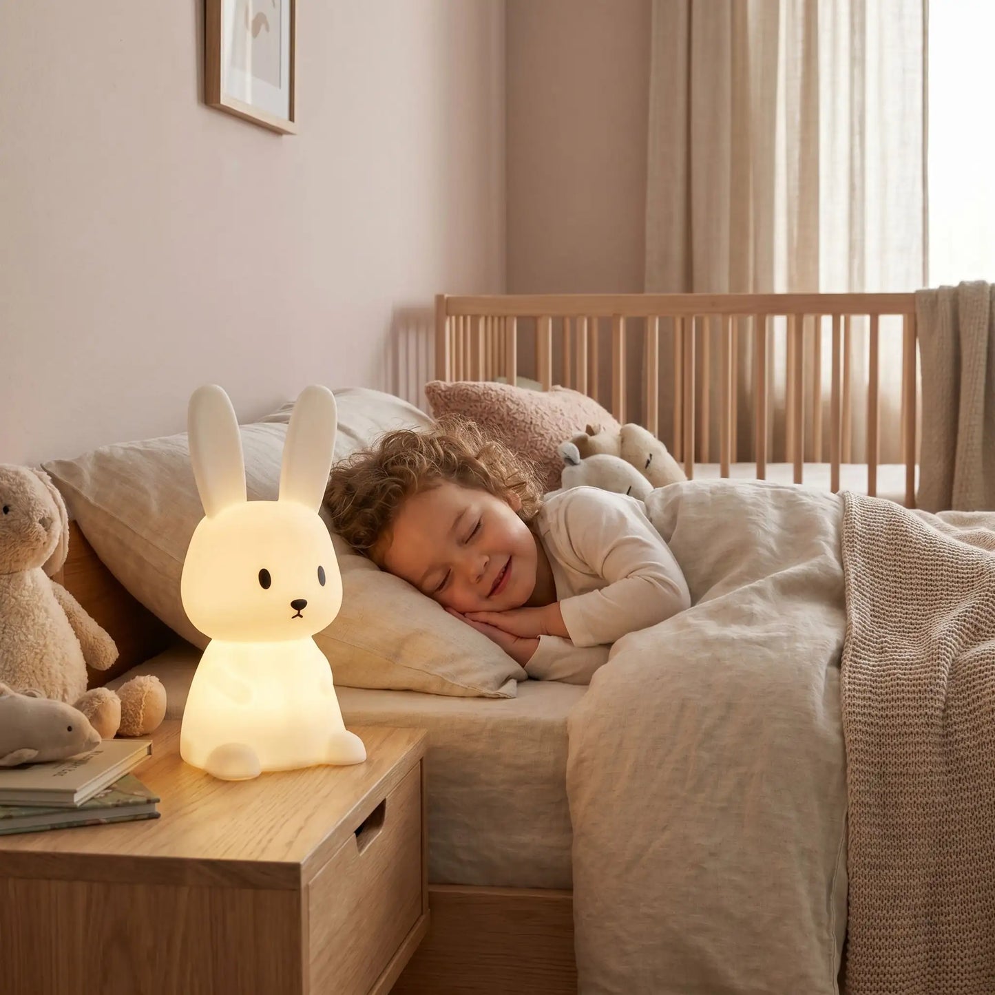 princesse dort sourire confiante doudou lumineux veilleuse lapin