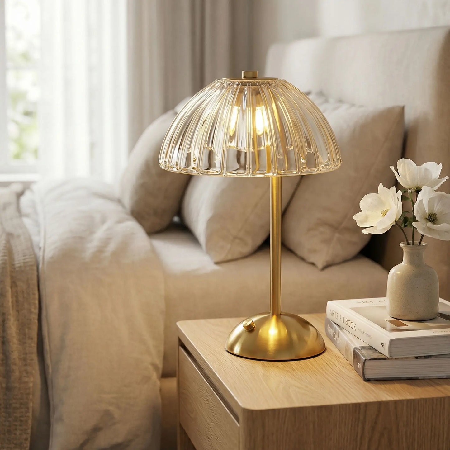 base doree table chevet fleurs lit lampe led a poser