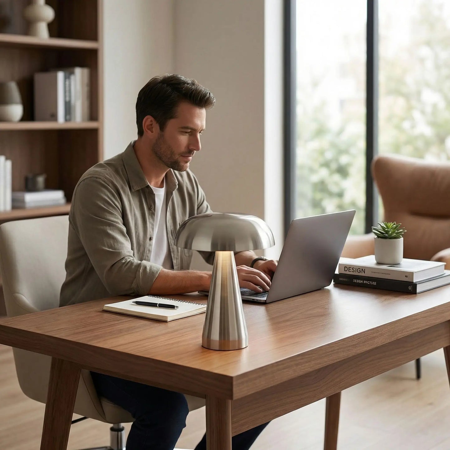 bureau bois decoration lampe moderne a poser