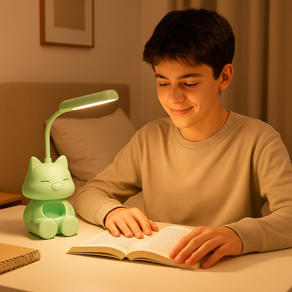 chat couleur vert surveillant lumineux devoirs lampe de bureau