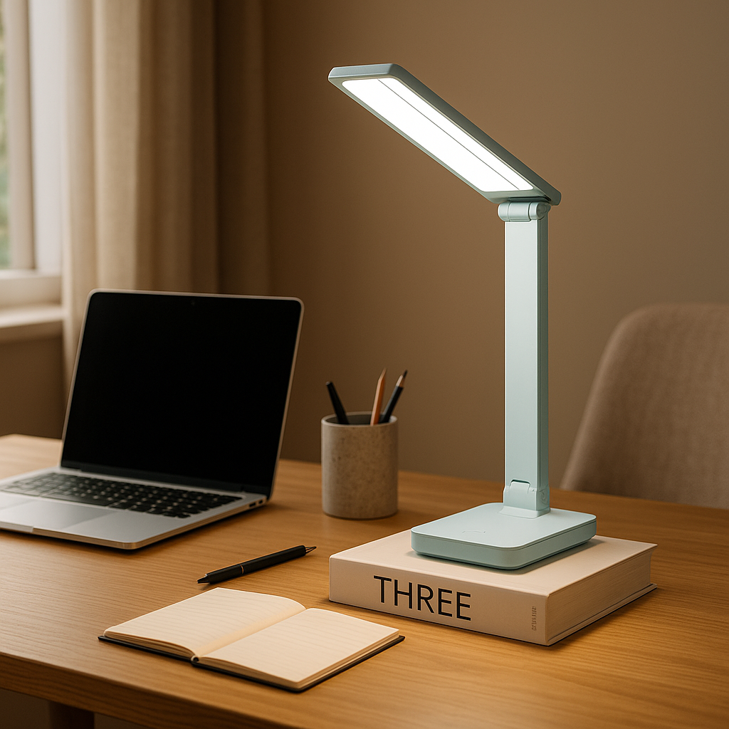 couleur bleu apaisant espace travail organise lumiere blanche lampes de bureau