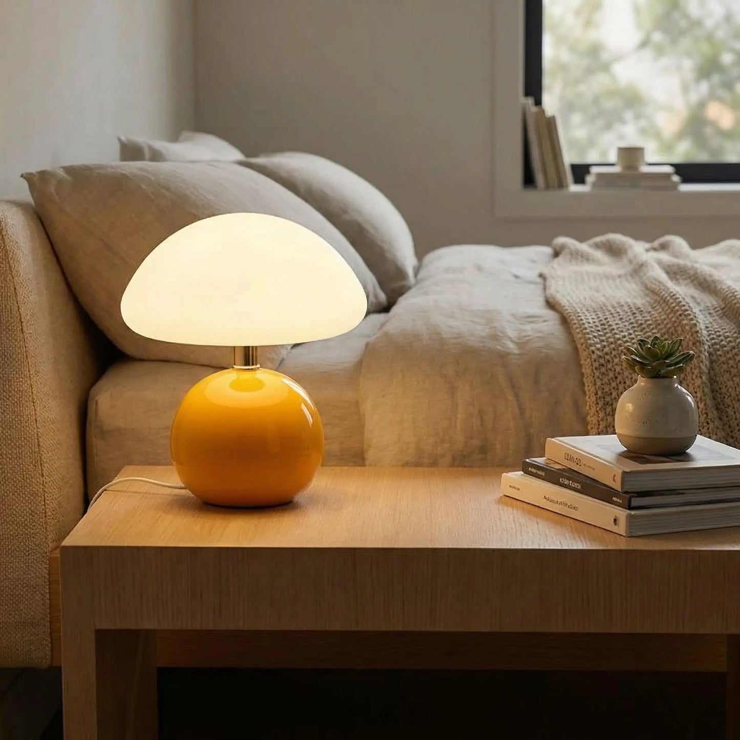couleur jaune lampe de chevet champignon