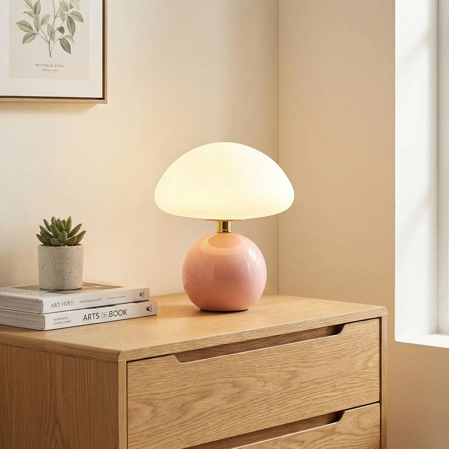 couleur rose lampe de chevet champignon