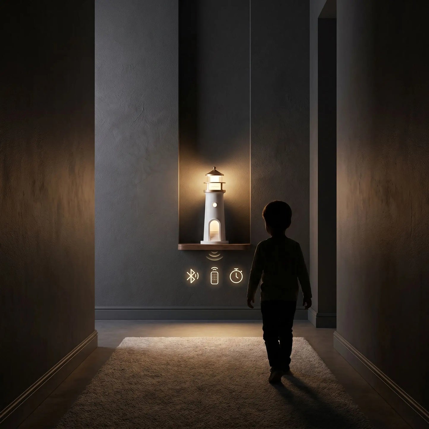 couloir noir enfant declenche lumiere phare veilleuse bruit blanc