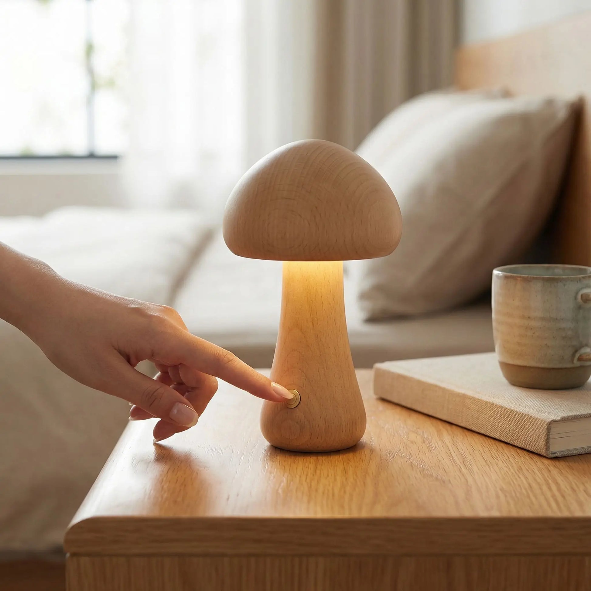 eclairage led blanc chaud table chevet lampe a poser bois