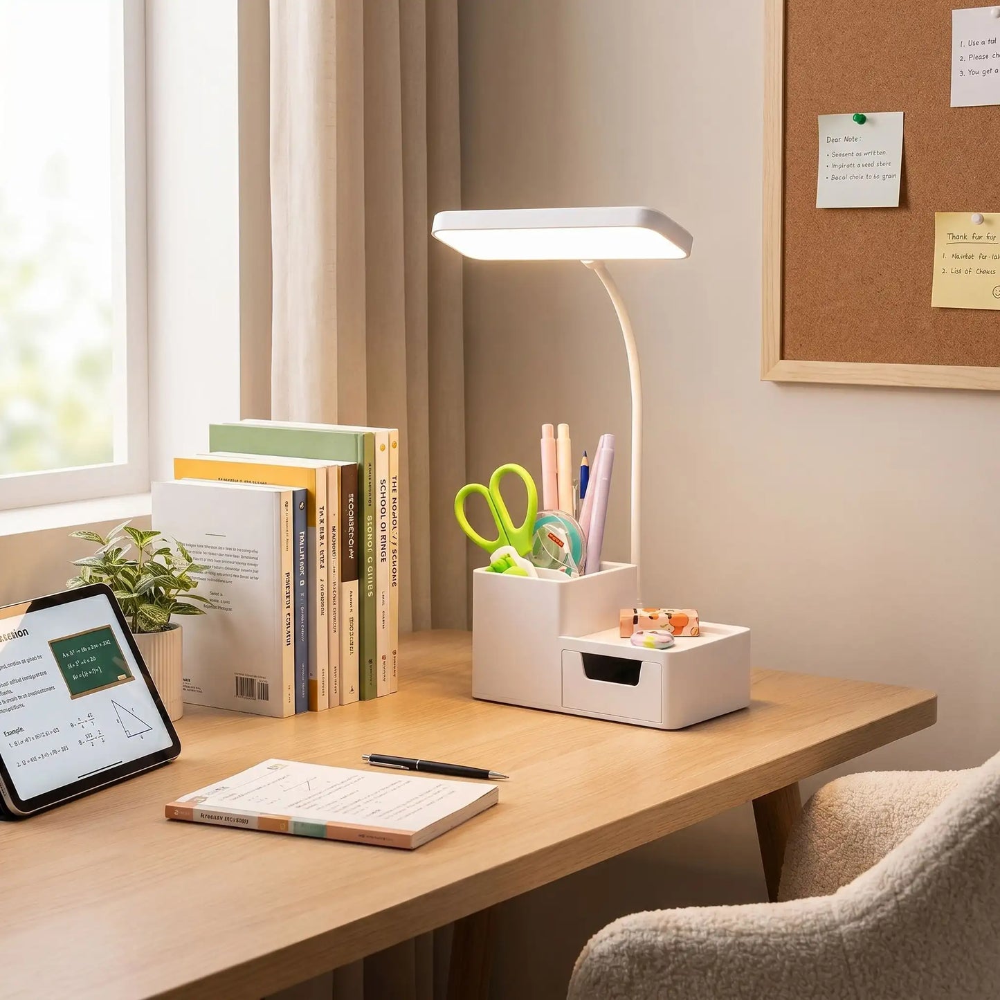 espace de travail bien organise lampe bureau enfant posee table 