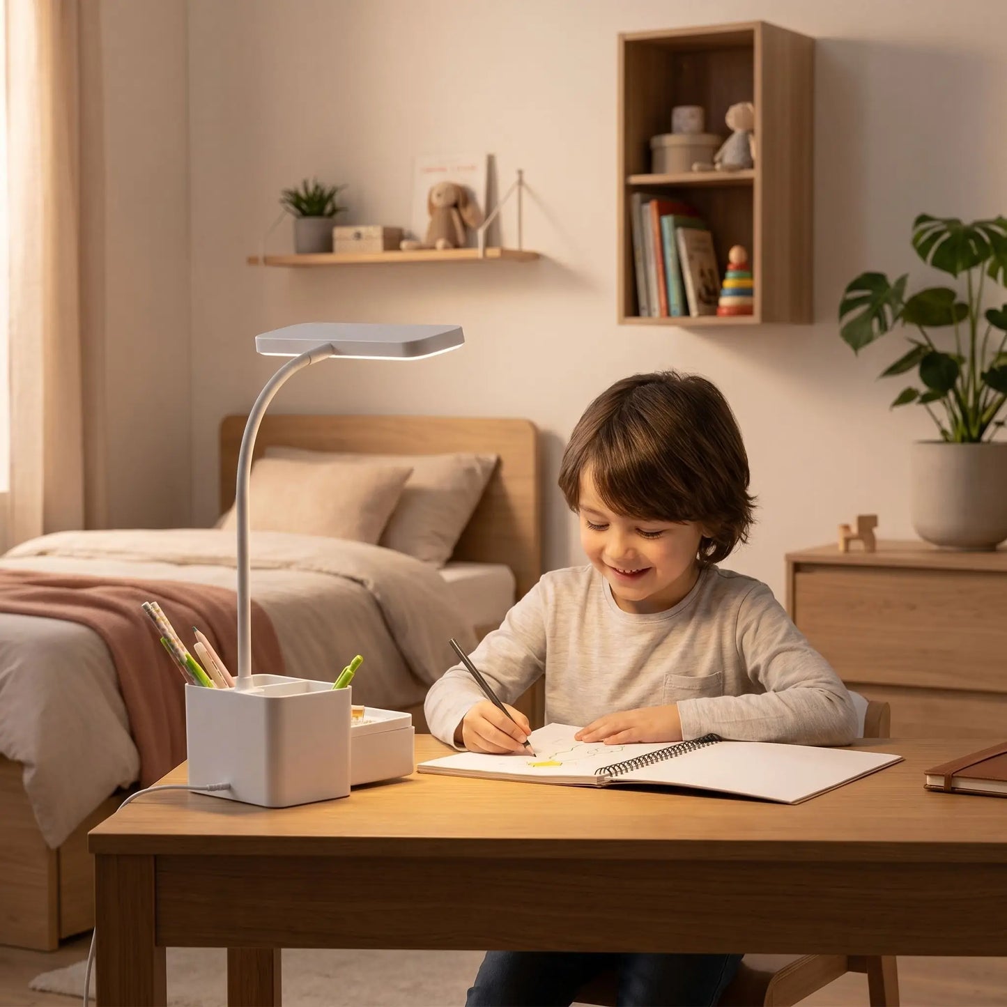 espace petit garcon prend plaisir coloriage lumiere lampe bureau enfant