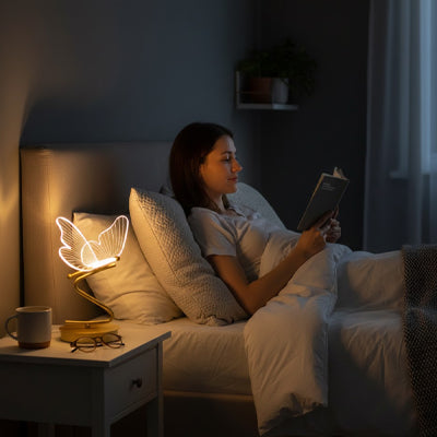 femme allongee lit lecture lampe a poser
