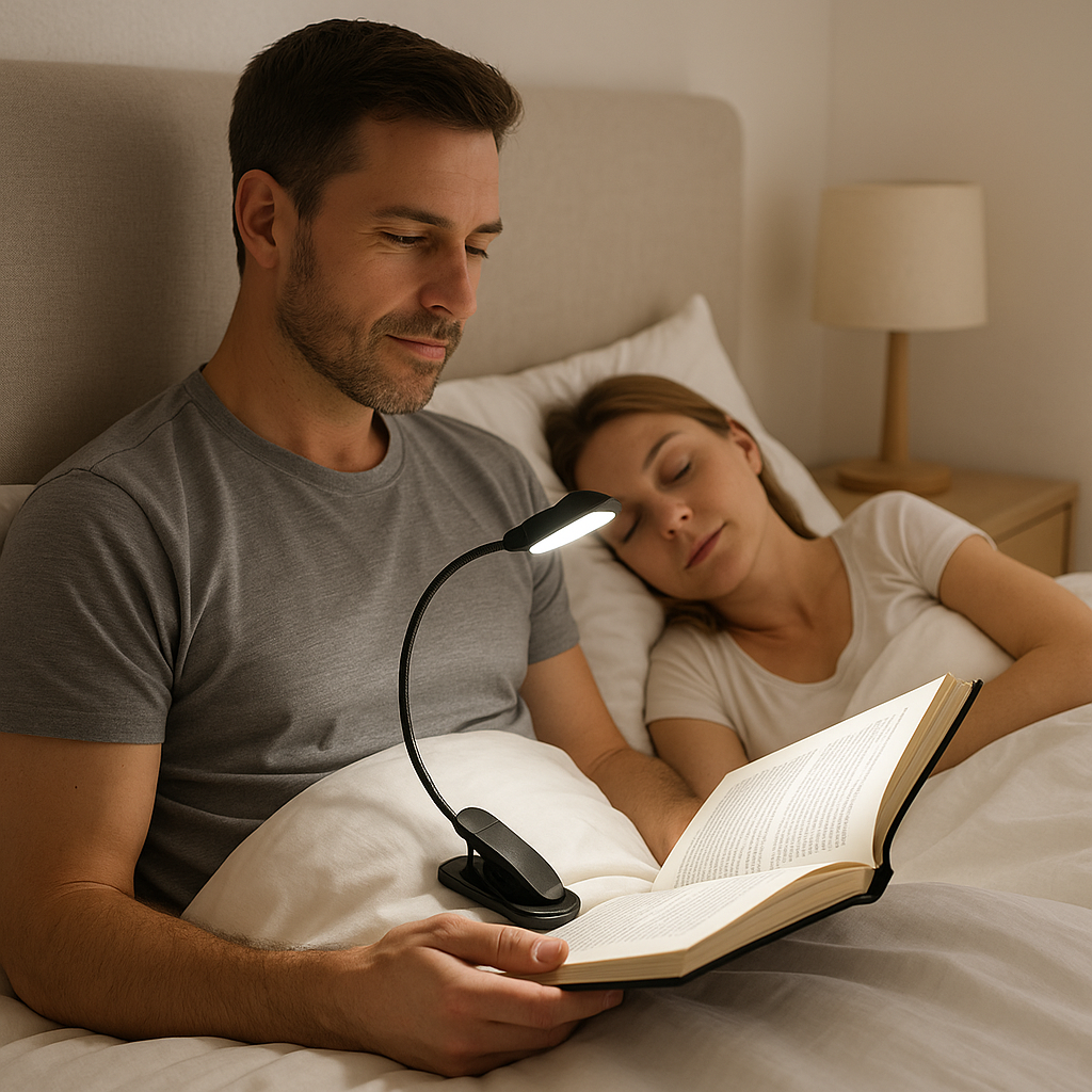 femme dort paisible homme lecture liseuse lampe