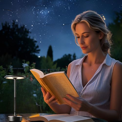 femme lecture jardin lampe de chevet