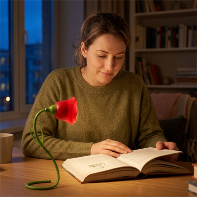 femme passionnee lecture rose rouge lumiere froide lampe led de chevet
