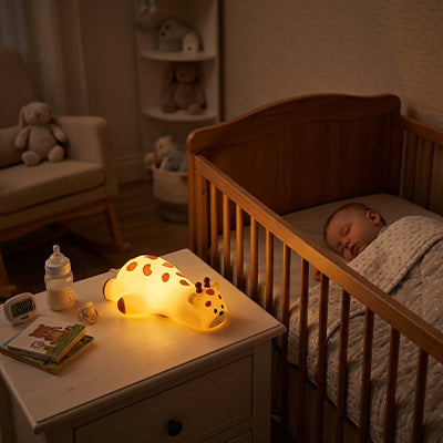 girafe coloree marron diffuse lumiere aucun ebouissement veilleuse pour bebe