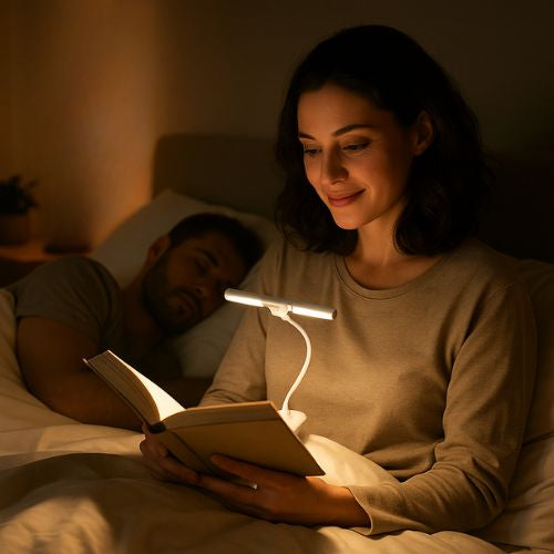 homme dort lit femme livre lampe de lecture lit