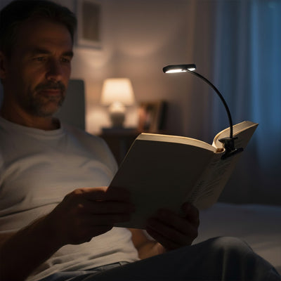 homme plonge livre ambiance lampe de lecture