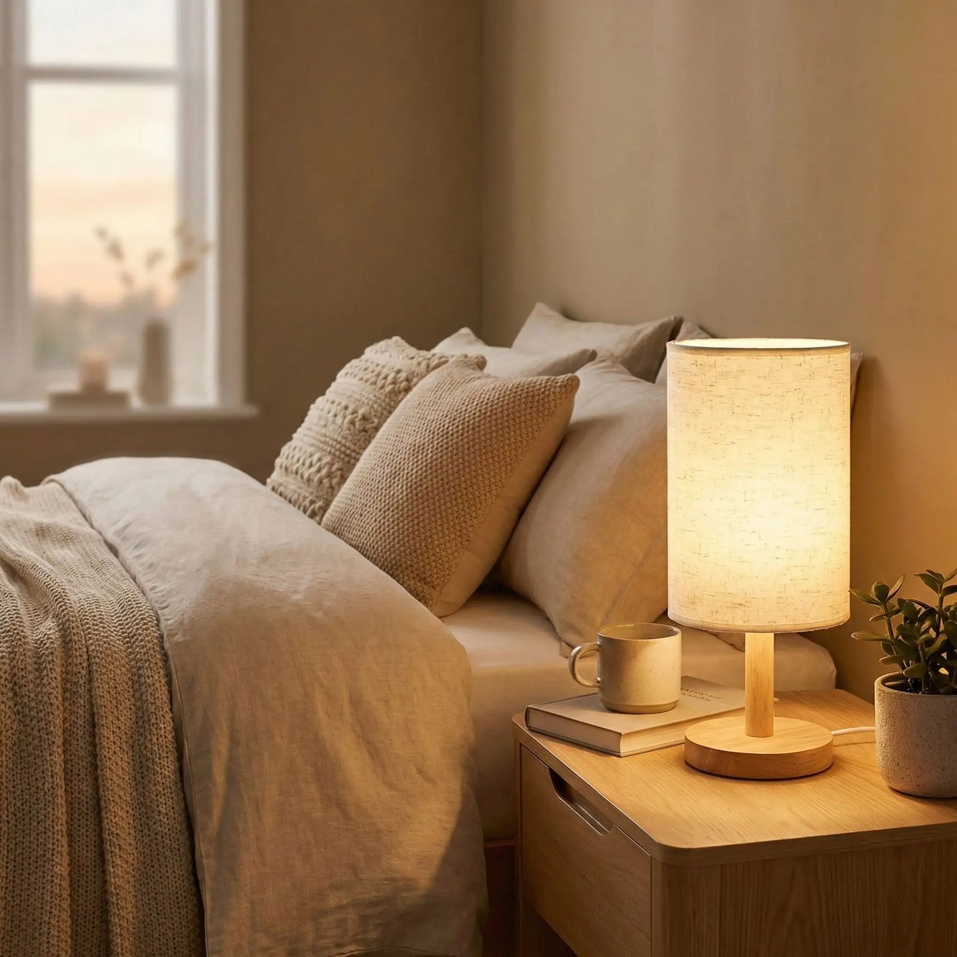 lampe a poser en bois gris lin