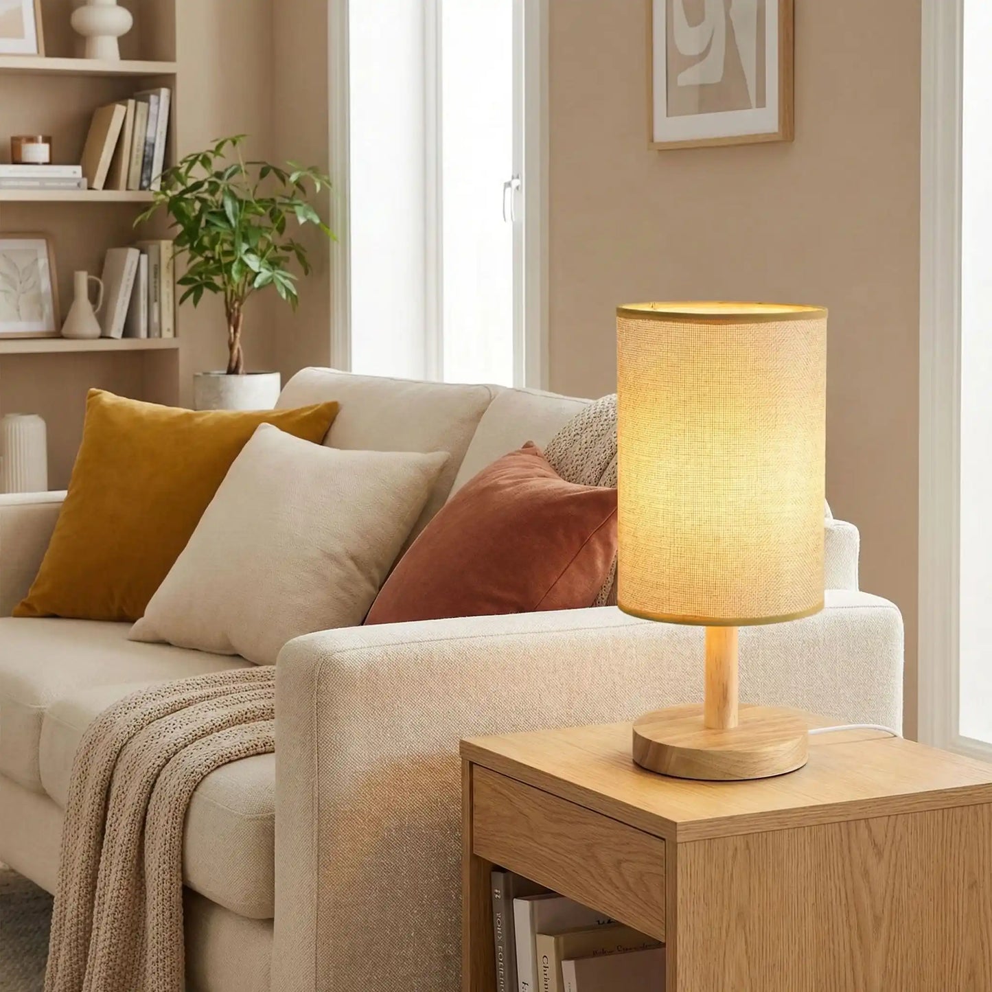 lampe a poser en bois jaune lin