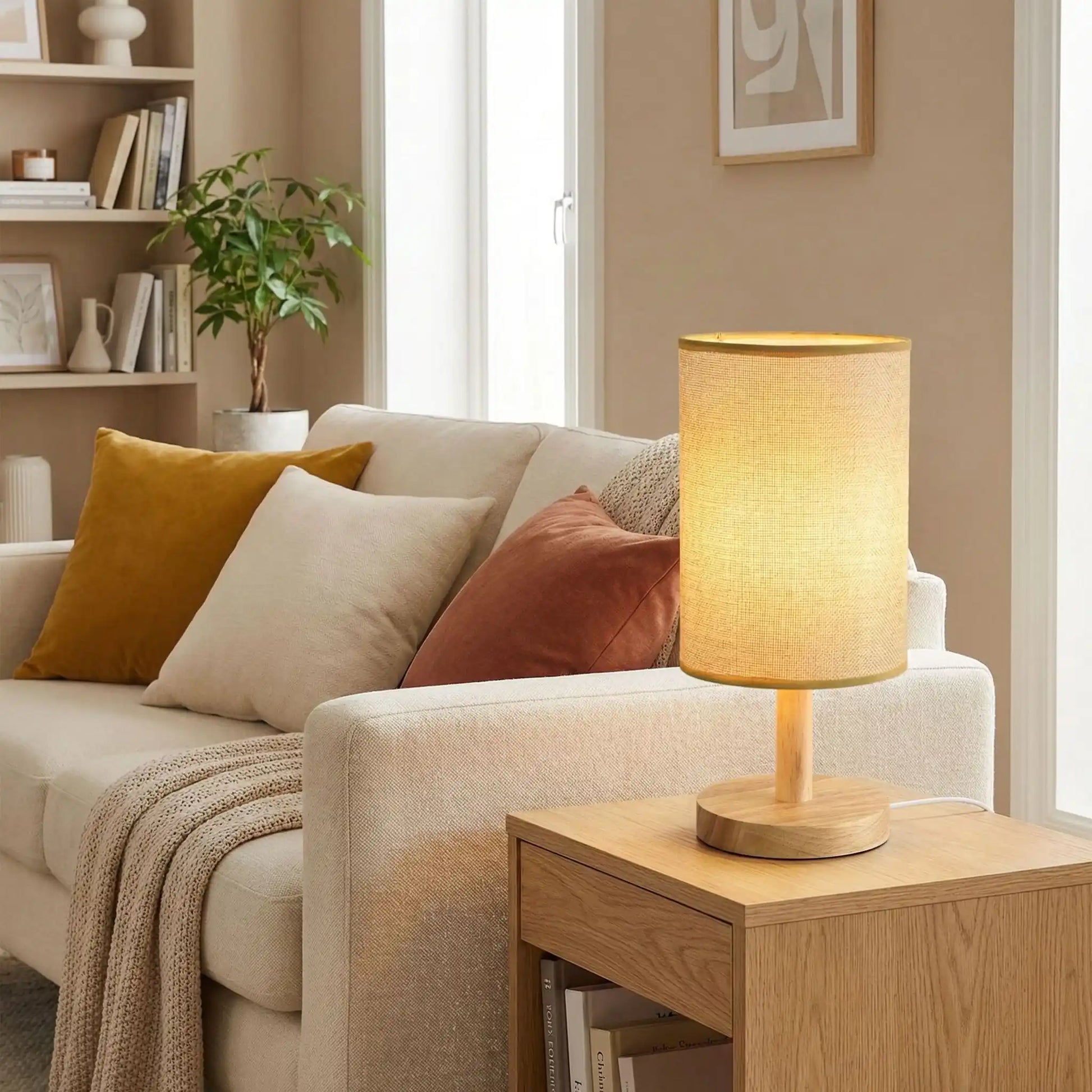 lampe a poser en bois jaune lin