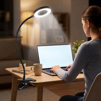 lampe de bureau a pincer femme fixe ordinateur lumiere uniforme
