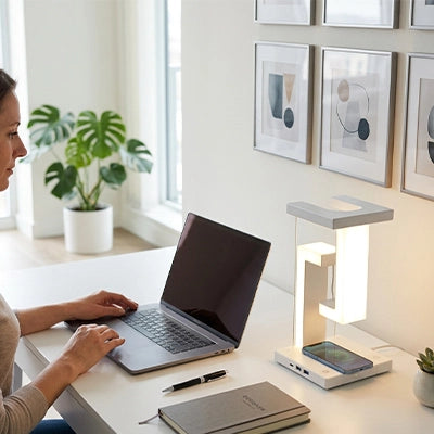 lampe de bureau moderne conception pliable protection yeux femme visioconference