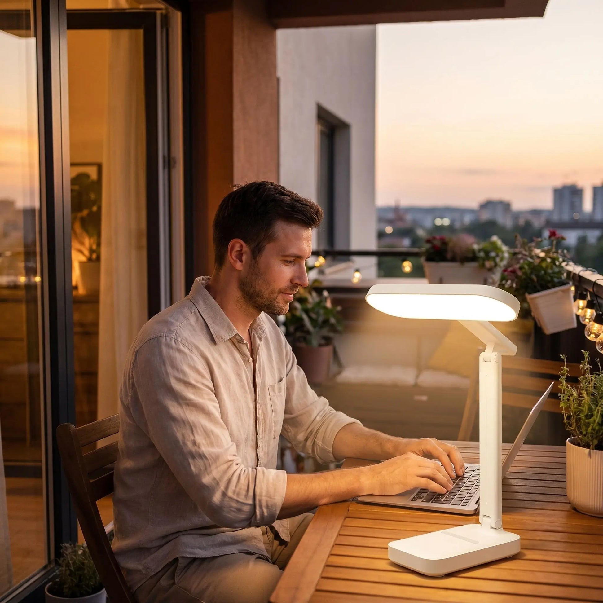 lampe de bureau originale nomade ambiance tamisee homme travail ordinateur