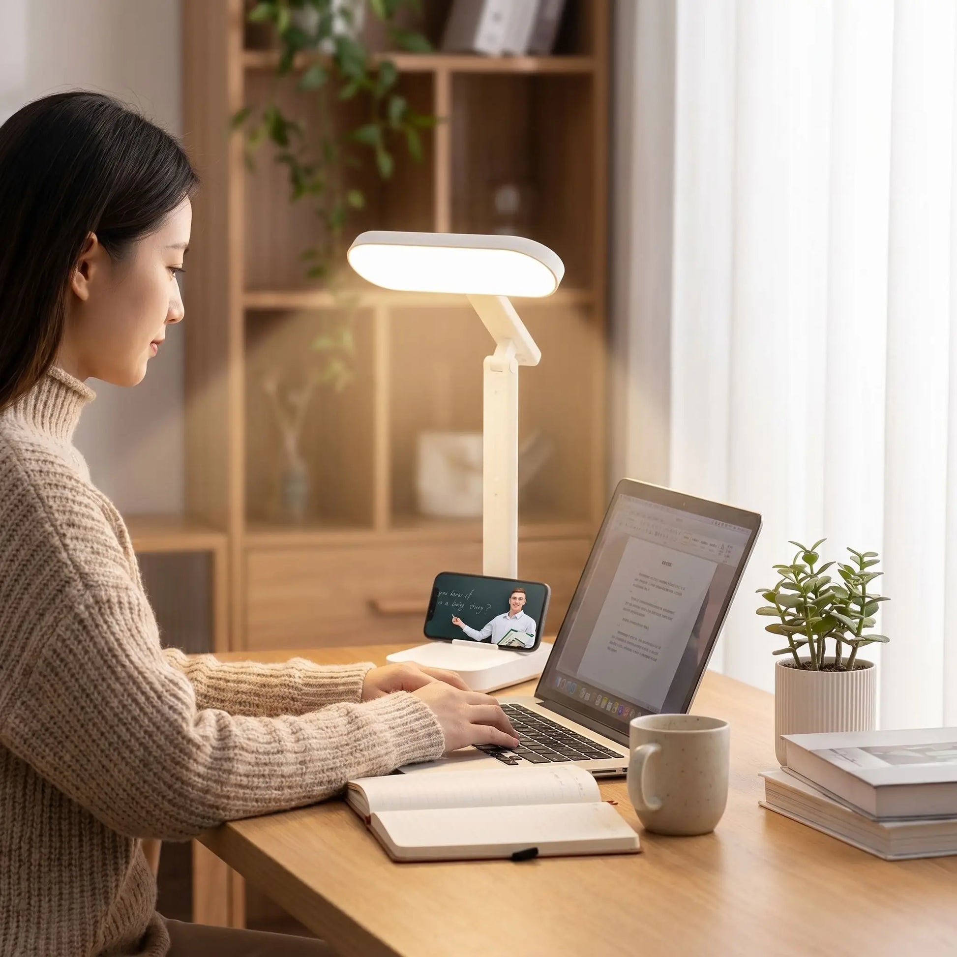 lampe de bureau originale socle support telephone portable femme ordinateur 