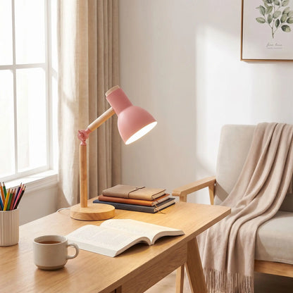 lampe de bureau rose base stable design bois espace travail
