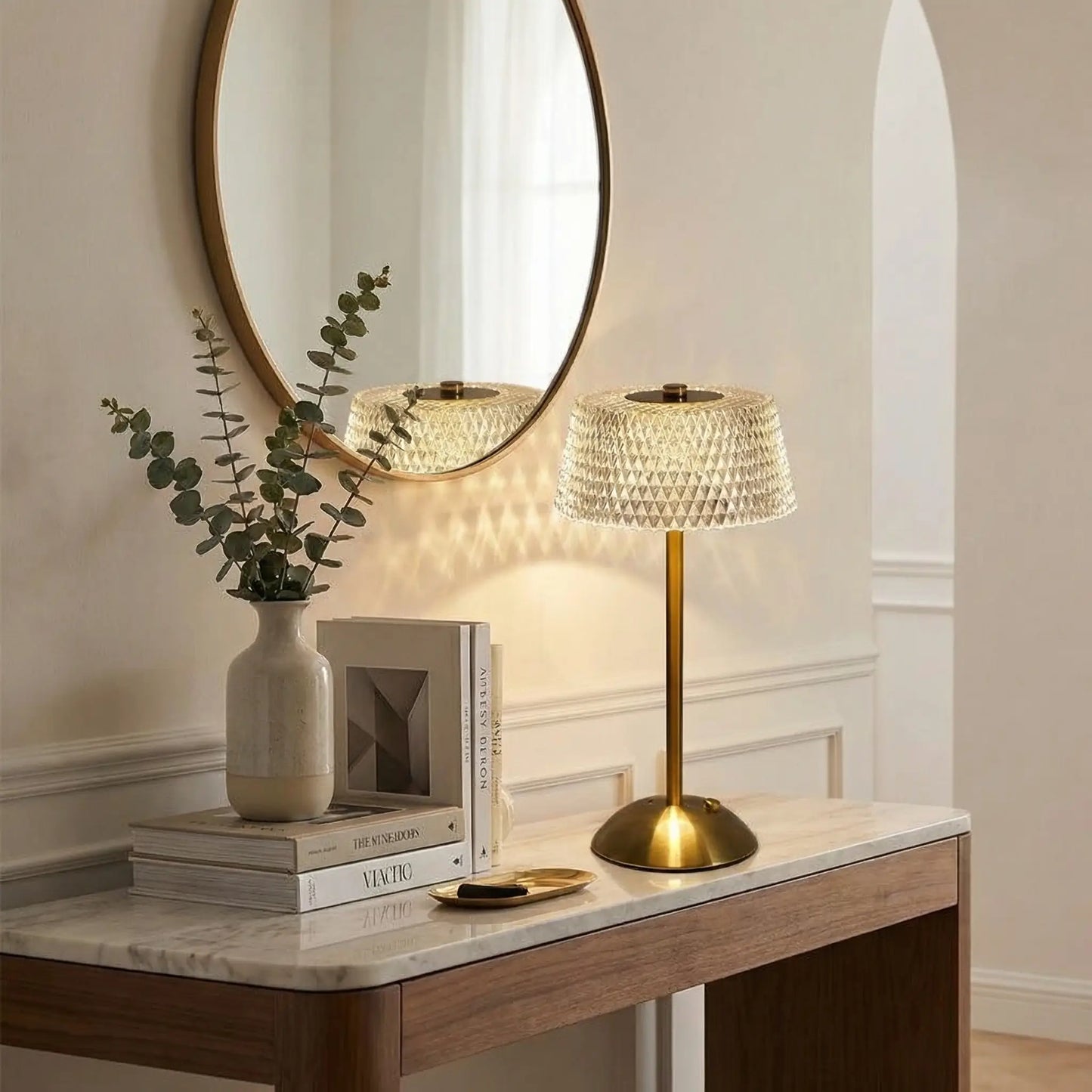 livres console bouquet ombre cristaline lampe table de chevet