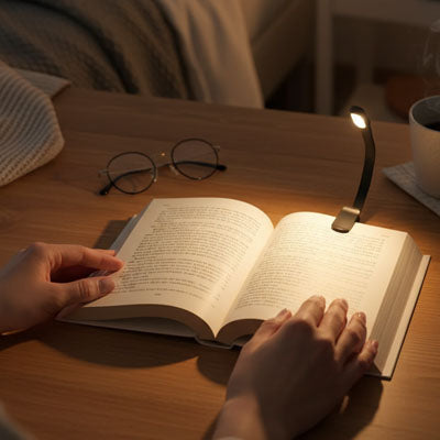 mains libres lumieres pages livre lampe liseuse