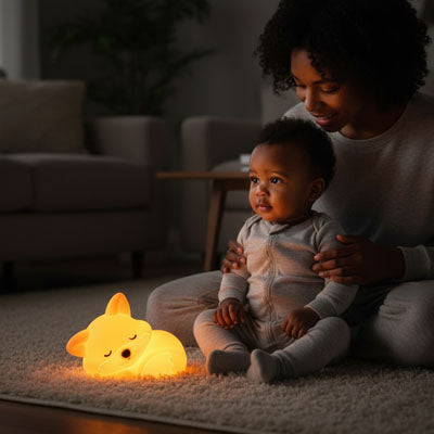 mere fils moment intime coucher lumiere chaude veilleuse bebe garcon