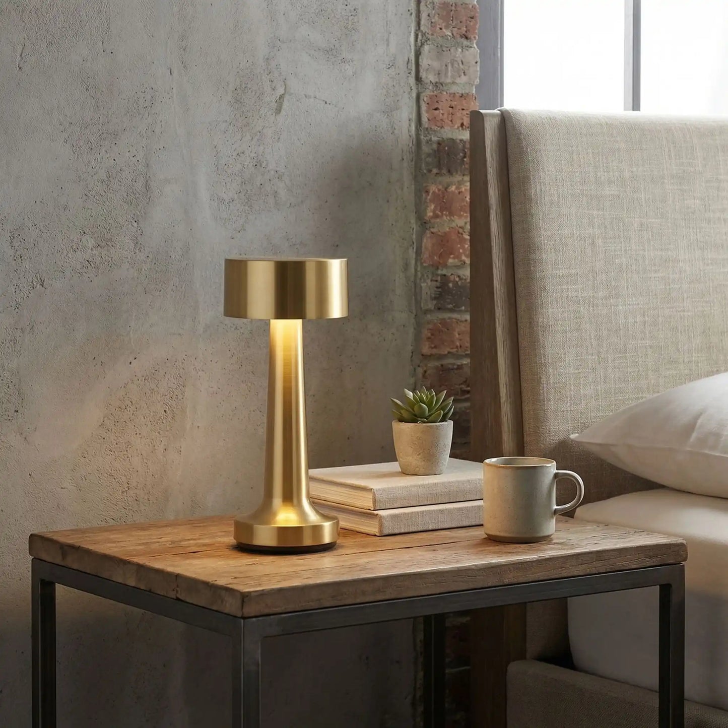 modele cylindre diffuse lumiere douce lampe de chevet dore