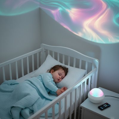 mur couleur bleu motifs dansantes apaisee veilleuse projecteur bebe