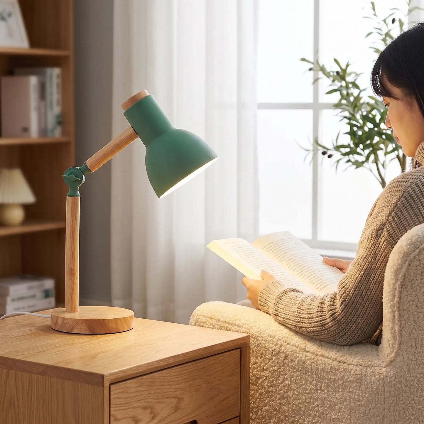 panneau controle tactile interrupteur femme lecture lumiere lampe de bureau verte