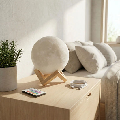 plante cratere lune froide eteinte lit lampe de chevet en bois
