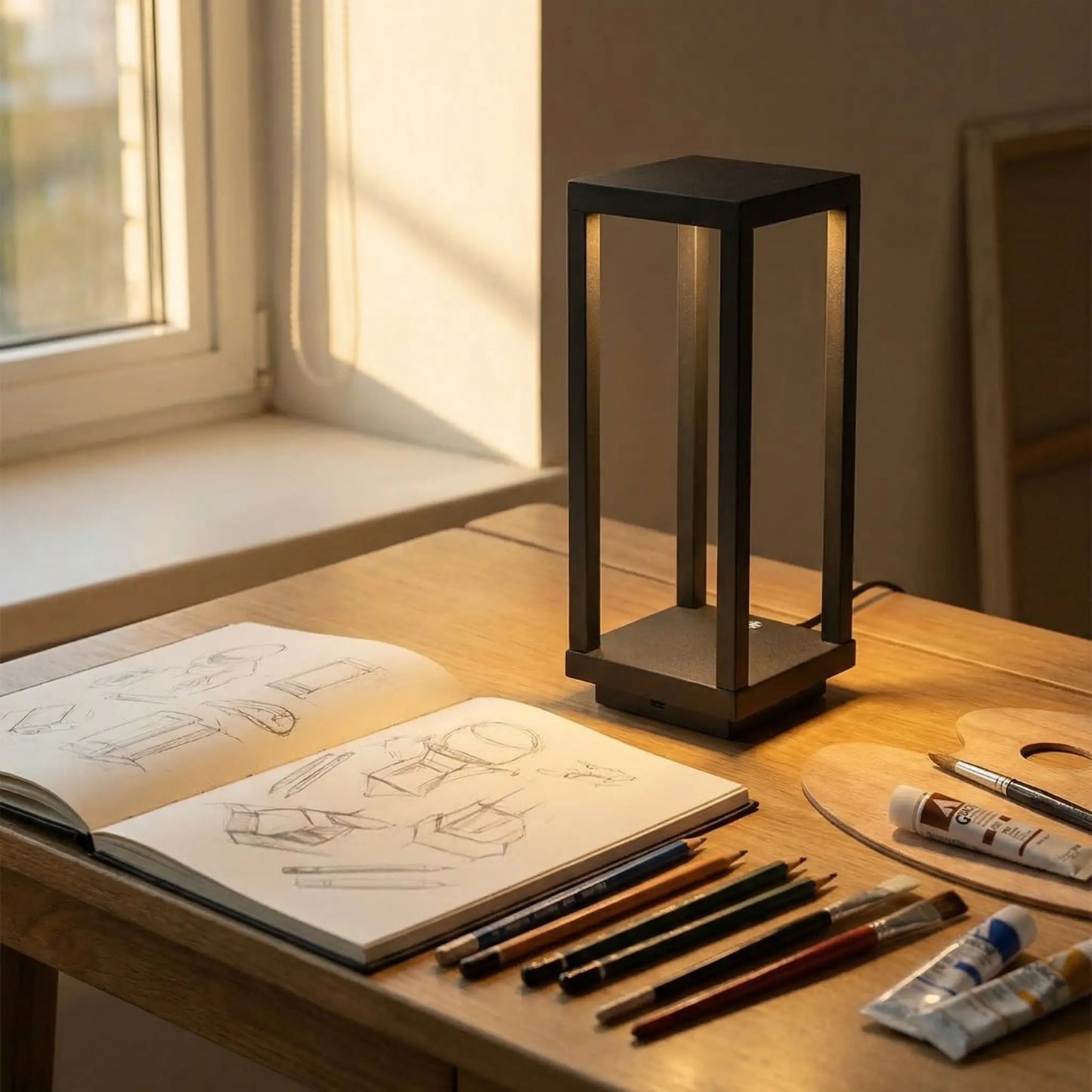 style architecturale bureau artiste productive lampe a poser noire