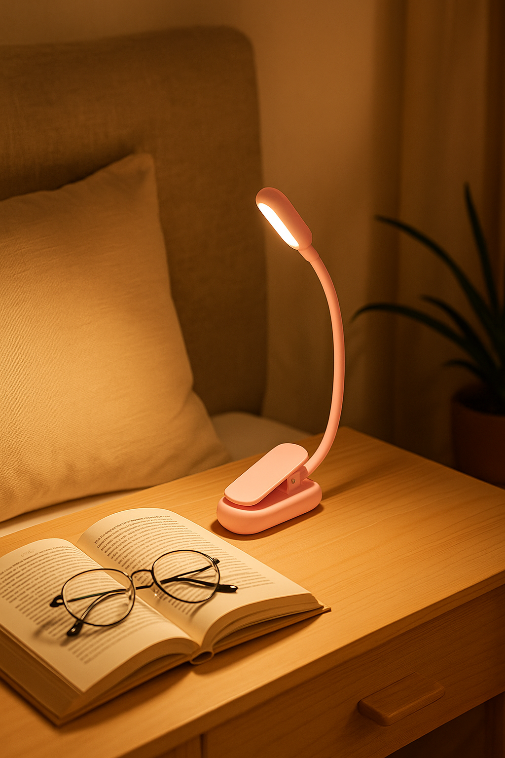 table chevet livre lunette lampe liseuse