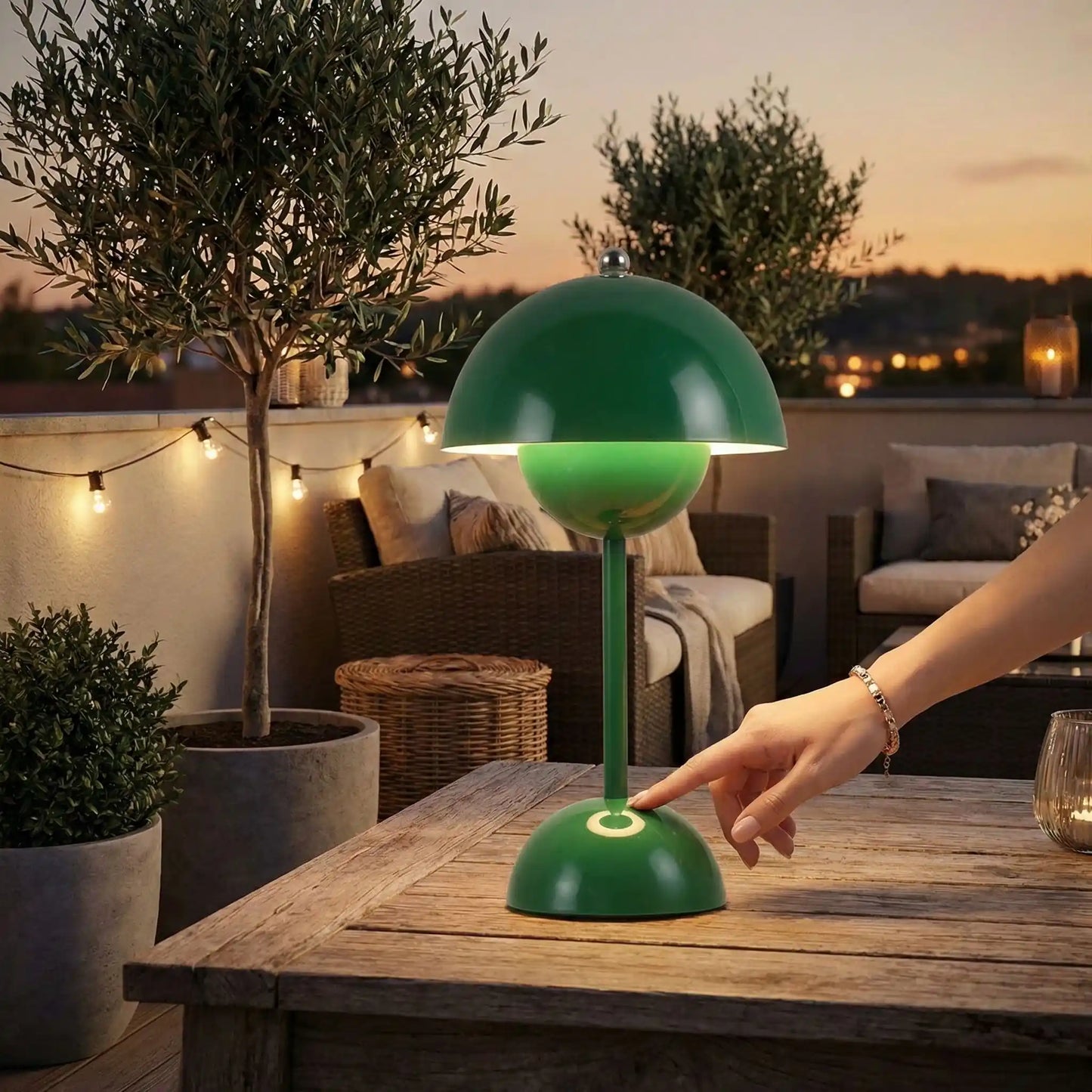 terasse exterieure main active tactile soir lampe a poser verte